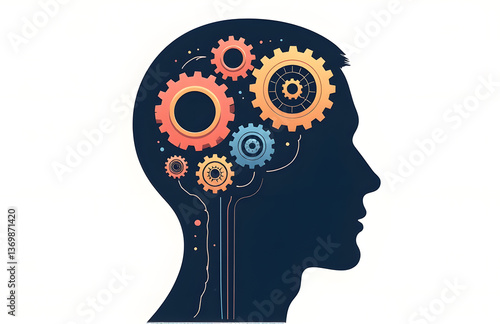 Obraz na płótnie Gears And A Human Head Silhouette Illustrate The Mechanism Of Thinking As A Complex Thinking Skill And Method Concept. w salonie