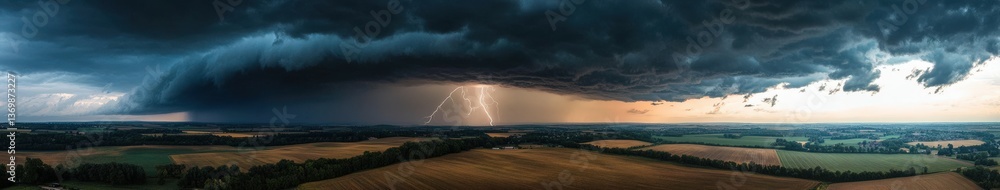Dramatic thunderstorm over open fields Dramatic thunderstorm over open fields