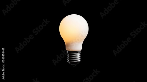 Minimalist Concept of a Single Glowing Lightbulb on a Black Background for Modern Design Use
