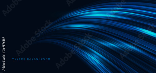 Abstract geometric curved lines technology on dark blue backgroung. High speed motion moving concept.