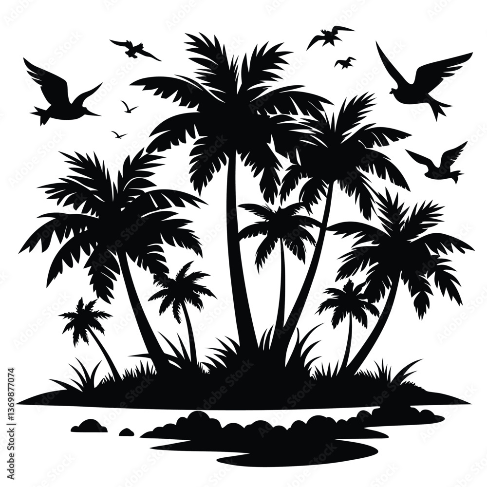 Fototapeta premium Black palm trees silhouette vector illustration