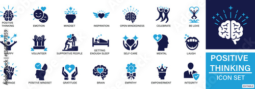 : Positive Thinking icon set Optimism, Motivation, Mindset, Inspiration .You can easily change the color.