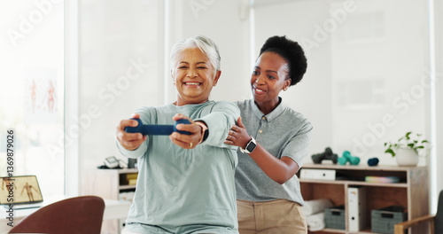 Slika na platnu Exercise, woman and dumbbell for physical therapy, help and medical health