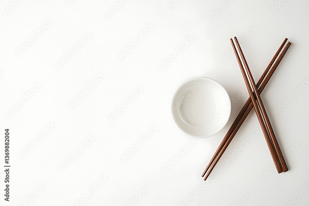 Empty bowl and chopsticks on white background for asian cuisine concept (Top view) Empty bowl and chopsticks on white background for asian cuisine concept (Top view)