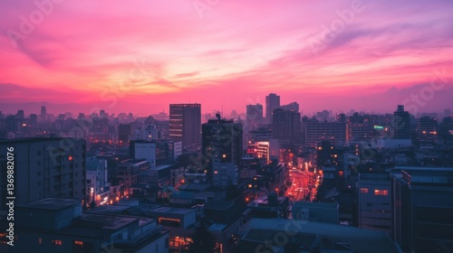 The pink sky made the whole city feel dreamy