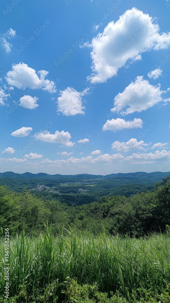 Lush green hills under a bright blue sky Lush green hills under a bright blue sky