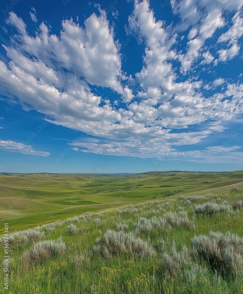 Lush green hills under a bright blue sky Lush green hills under a bright blue sky