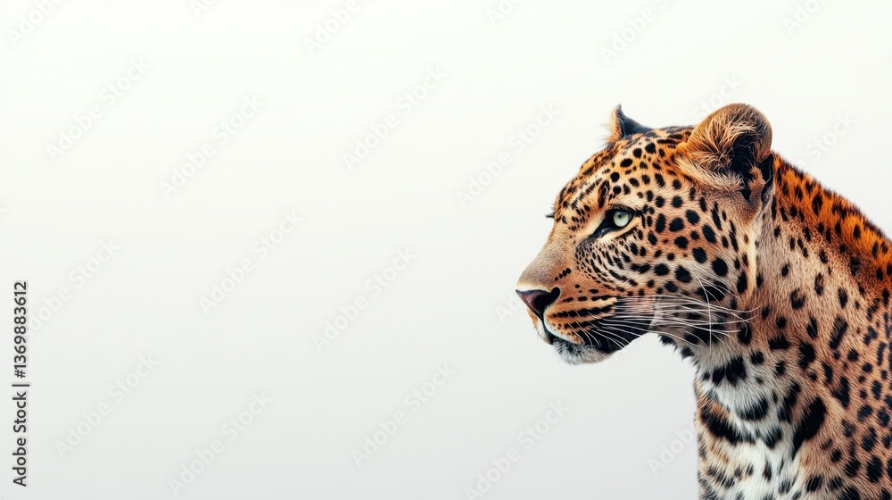 Obraz premium Majestic Leopard Profile Against Soft Neutral Background Capturing Grace, Beauty, and the Wild Essence of Nature's Most Iconic Big Cat