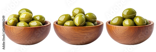 green olives in a bowl on transparent background