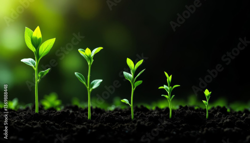 Growth Stages of Green Seedlings Sprouting from the Soil in a Lush, Natural Environment