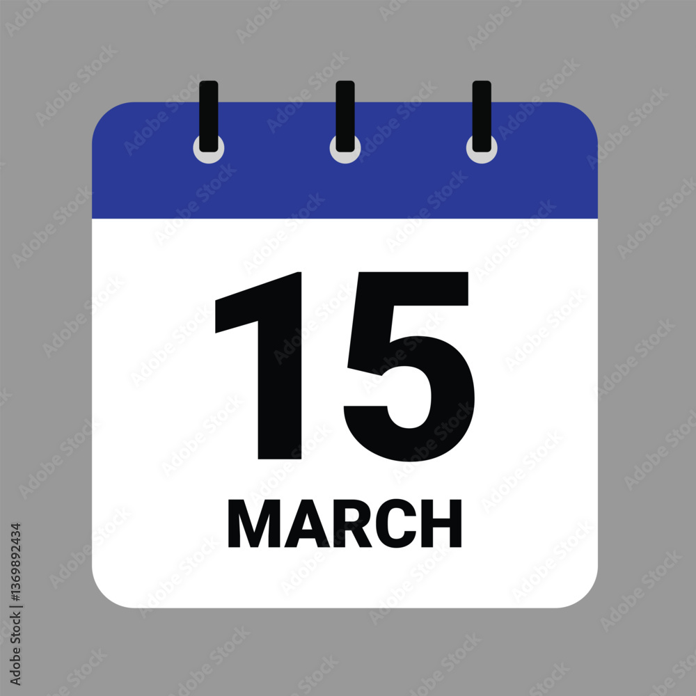Vector illustration of a calendar icon showing dates and events. MARCH 15 Calendar Icon – Flat Design, Minimalist Date Illustration Vector illustration of a calendar icon showing dates and events. MARCH 15 Calendar Icon – Flat Design, Minimalist Date Illustration