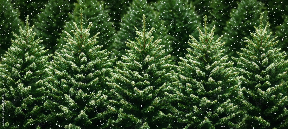 Freshly Fallen Snow Dusts Dense Rows Of Evergreen Fir Trees, Creating A Serene Winter Wonderland Freshly Fallen Snow Dusts Dense Rows Of Evergreen Fir Trees, Creating A Serene Winter Wonderland