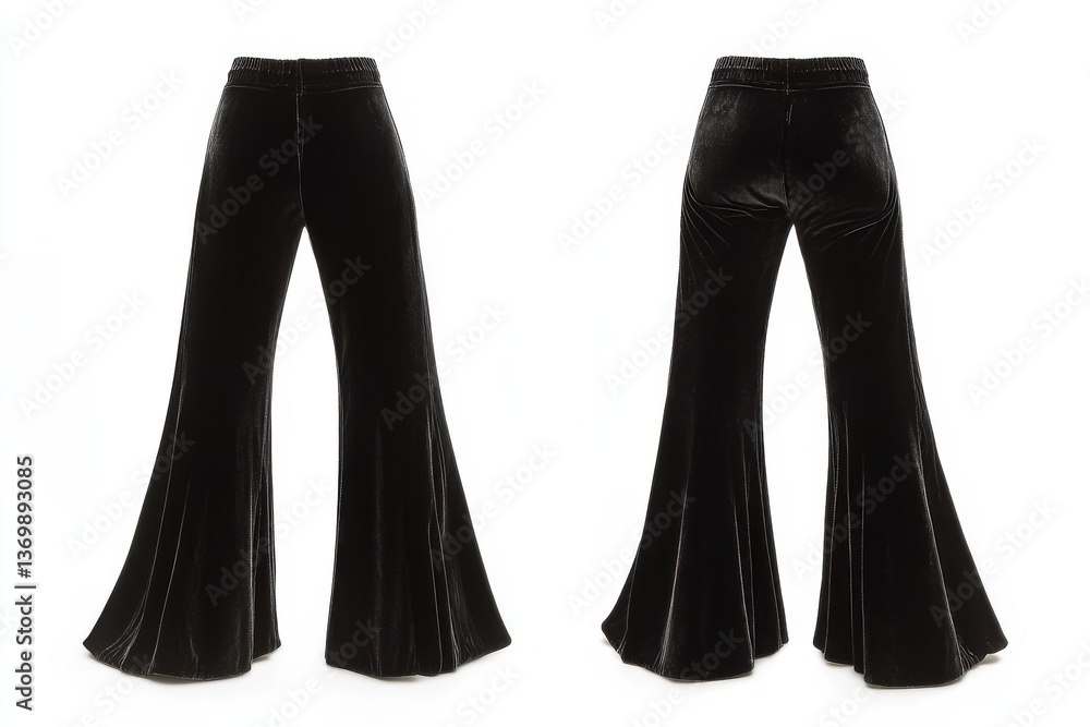 Stylish black flared trousers made of soft velvet ideal for casual wear or parties Stylish black flared trousers made of soft velvet ideal for casual wear or parties