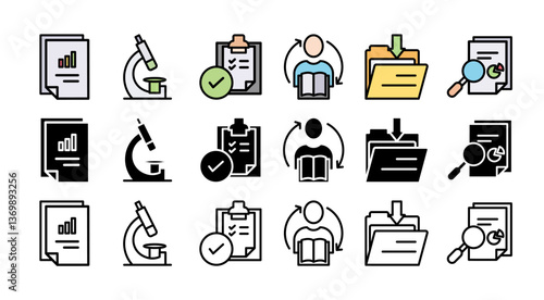 CASE STUDY.icon set with multiple style integrity, trust, reliable, authentic, commitment, regard, and reputation 