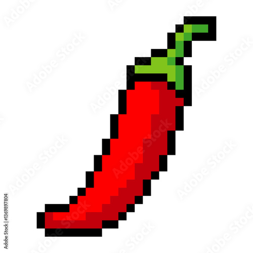 Red chili pepper in pixel art isolated on white background