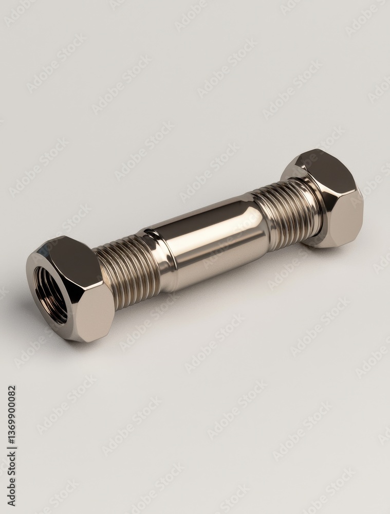 Metallic Bolt with Nuts Displayed on a Minimalistic Background Metallic Bolt with Nuts Displayed on a Minimalistic Background