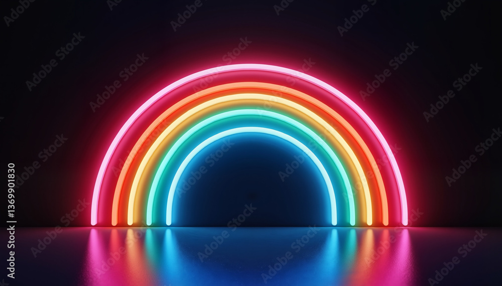 Neon rainbow lights forming a Pride symbol, bright colors, on a dark background, copy space Neon rainbow lights forming a Pride symbol, bright colors, on a dark background, copy space