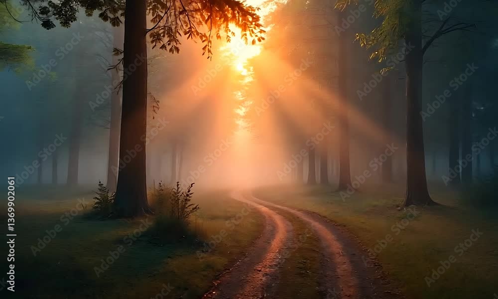 Walking Through Foggy Forest with Sunlight Breaking Through Trees Walking Through Foggy Forest with Sunlight Breaking Through Trees