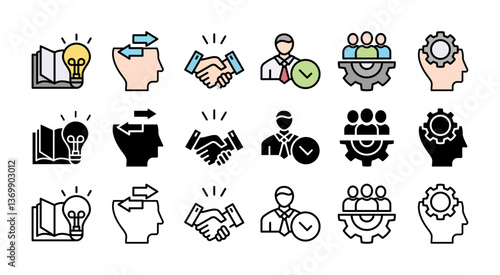 ONBOARDING.icon set with multiple style, resources business industry to introduce newly hired employee into an organization with behavior, welcome, knowledge, and skills icon
