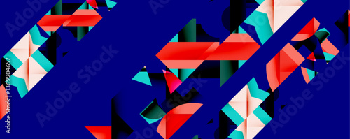 Abstract geometric artwork with interwoven angular and curved shapes, dynamic composition with smooth gradients and bold contrasts
