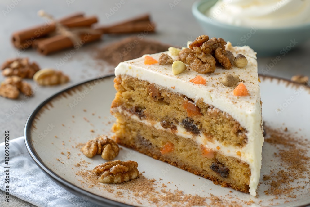 Slice of homemade carrot cake with frosting Slice of homemade carrot cake with frosting