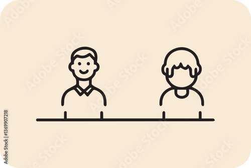 Two people depicted in a simple, line art style, one smiling, the other faceless, representing communication or anonymity in a minimalist illustration.