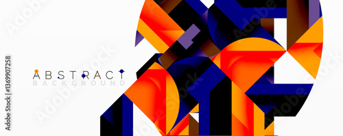 Abstract geometric composition with interlocking circular and angular shapes, featuring smooth gradients and sharp contrasts on a white background