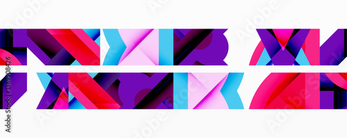 Abstract geometric artwork with interwoven angular and curved shapes, dynamic composition with smooth gradients and bold contrasts