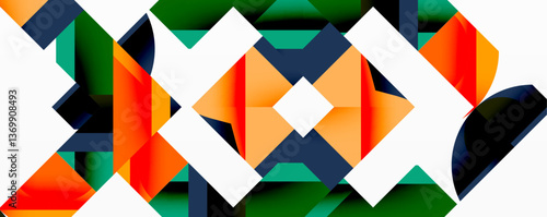 Circles, semi circles, squares and round triangles. Geometric mosaic style pattern abstract background for wallpaper, banner, backdrop, card, book Illustration, landing page
