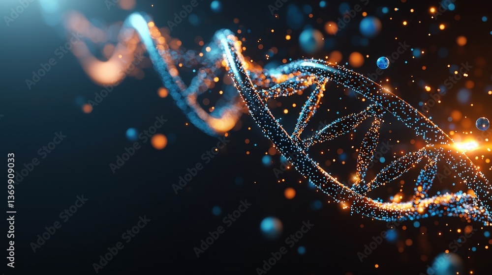 A vibrant depiction of a DNA strand surrounded by glowing particles, symbolizing biological processes and genetic research. A vibrant depiction of a DNA strand surrounded by glowing particles, symbolizing biological processes and genetic research.
