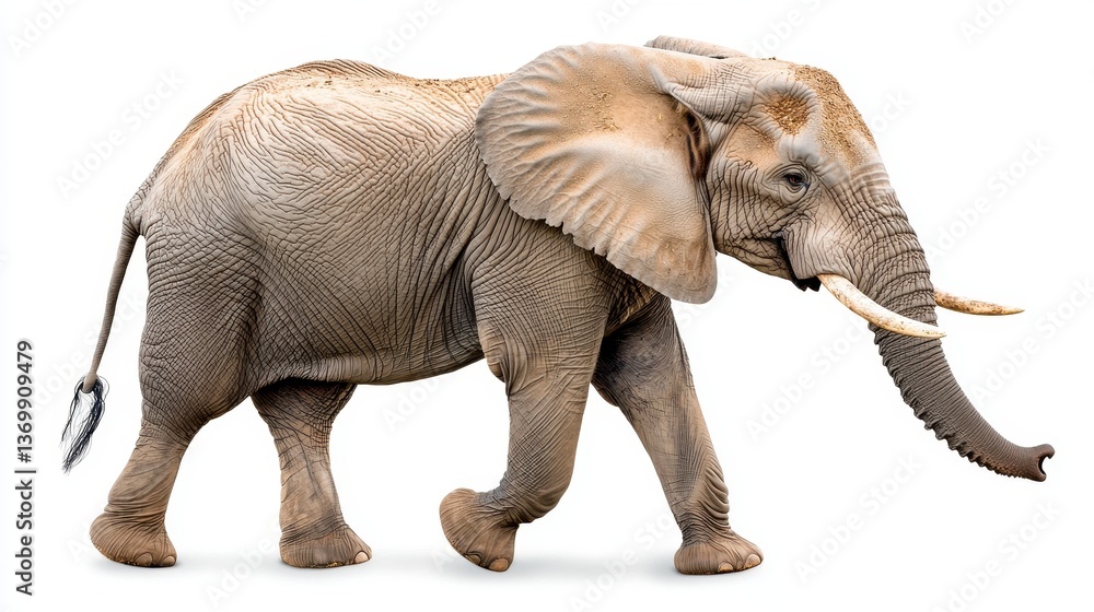 Obraz premium Adult African Elephant Walking on White Background