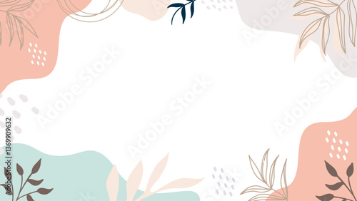 Soft Abstract Botanical Frame Elegant Pastel Background with Organic Leaves For Presentation