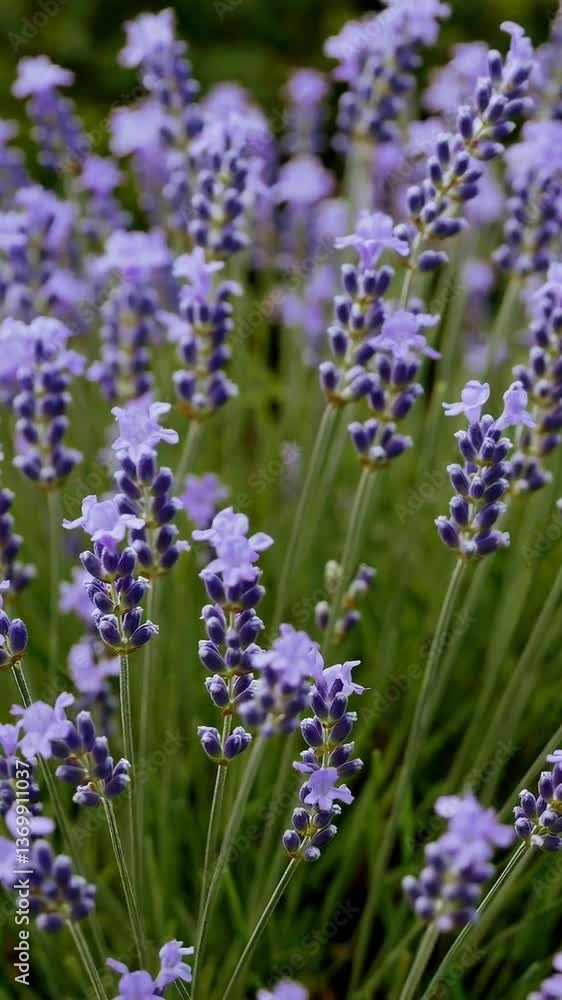 Lavender field swaying in gentle breeze creating peaceful nature scene Lavender field swaying in gentle breeze creating peaceful nature scene