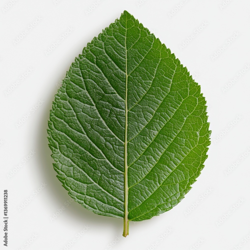 Obraz premium Single Green Leaf Close Up Studio Shot White Background