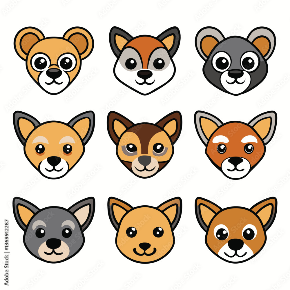 Fototapeta premium Funny cartoon pet animal heads collection vector set