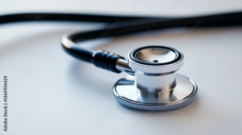 Close-Up of a Stethoscope Laid on a Simple White Surface Close-Up of a Stethoscope Laid on a Simple White Surface