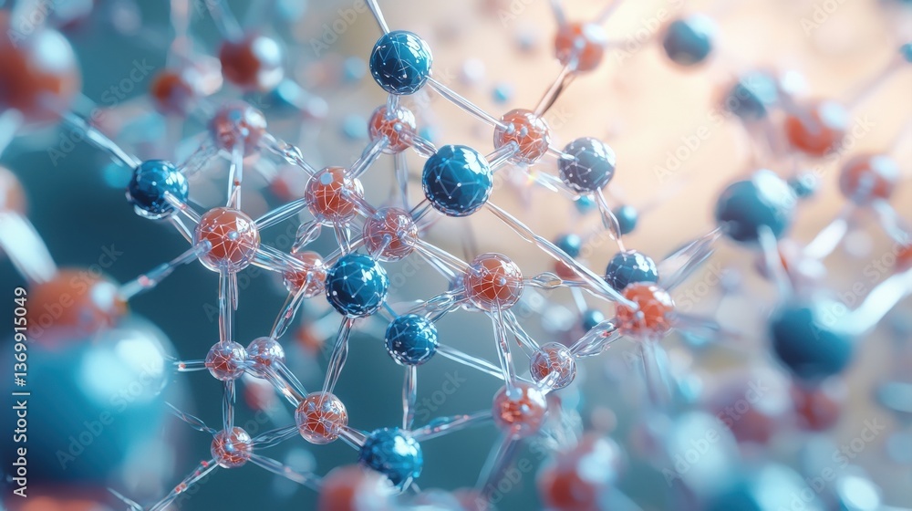A close-up view of interconnected molecules showcasing vibrant blue and orange atoms against a soft background, representing the complexities of molecular structures. A close-up view of interconnected molecules showcasing vibrant blue and orange atoms against a soft background, representing the complexities of molecular structures.