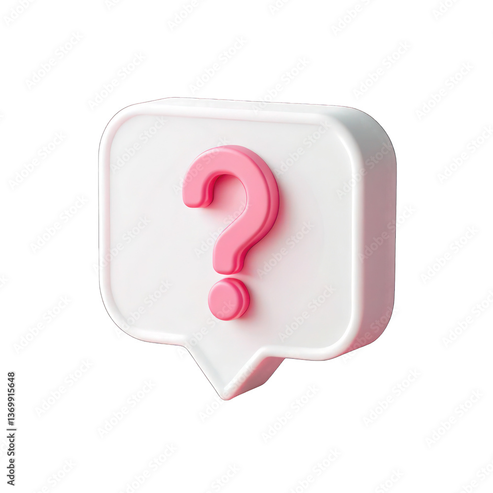 3D render, speech bubble, question mark, pink and white, minimalist design, isolated on transparent background 3D render, speech bubble, question mark, pink and white, minimalist design, isolated on transparent background