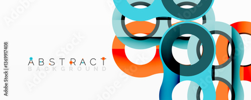 Abstract circle element composition with overlapping circular and tubular shapes featuring smooth gradients, transparency effects, and dynamic layering