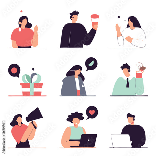 Flat vector icon set of diverse business people avatars