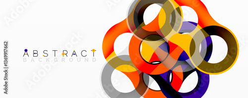 Abstract composition with intertwined circular and tubular forms creating fluid structure with gradients, depth, and sharp contrasts