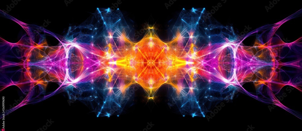Fototapeta premium Abstract energy flow, vibrant colors, dark background, cosmic design (1)