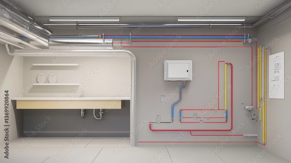 Preventing frozen water pipes, diagrams showing the placement of pipe insulation and heating tape on water pipes, technical and instructional atmosphere, digital illustrations, Preventing frozen water pipes, diagrams showing the placement of pipe insulation and heating tape on water pipes, technical and instructional atmosphere, digital illustrations,