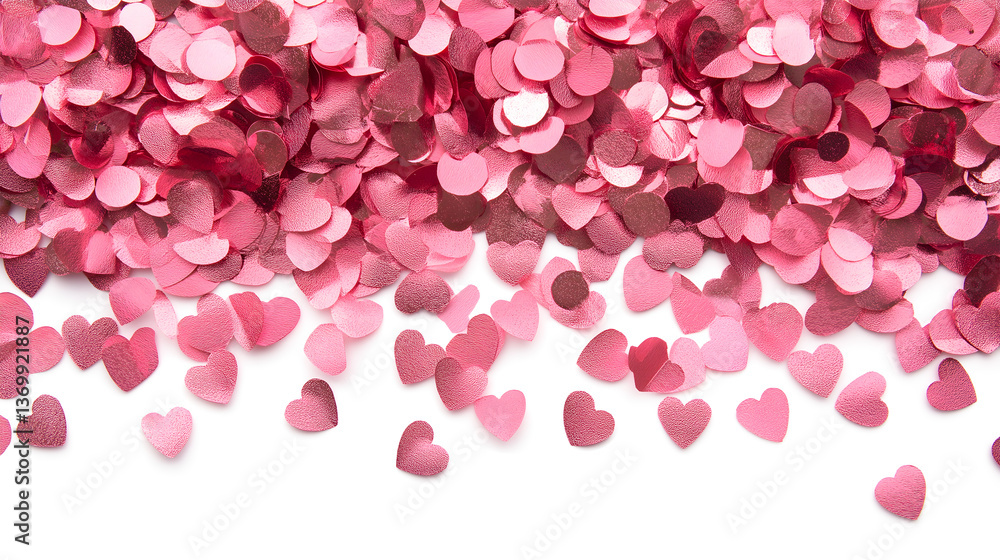 Obraz premium A large pile of pink glittery heart-shaped confetti