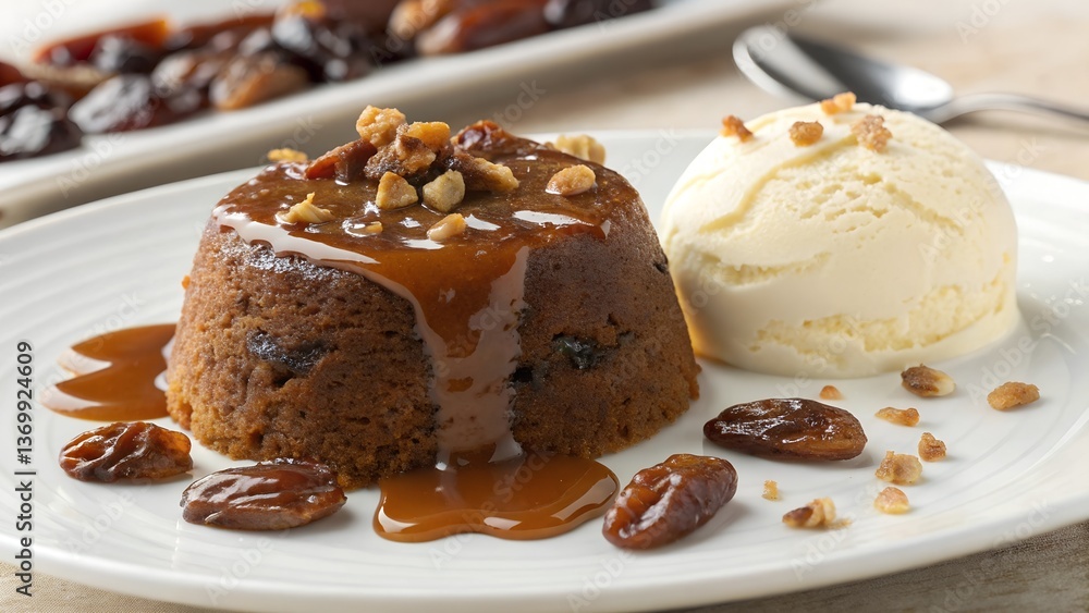 Sticky toffee pudding with caramel sauce and ice cream
Sticky toffee pudding with caramel sauce and ice cream