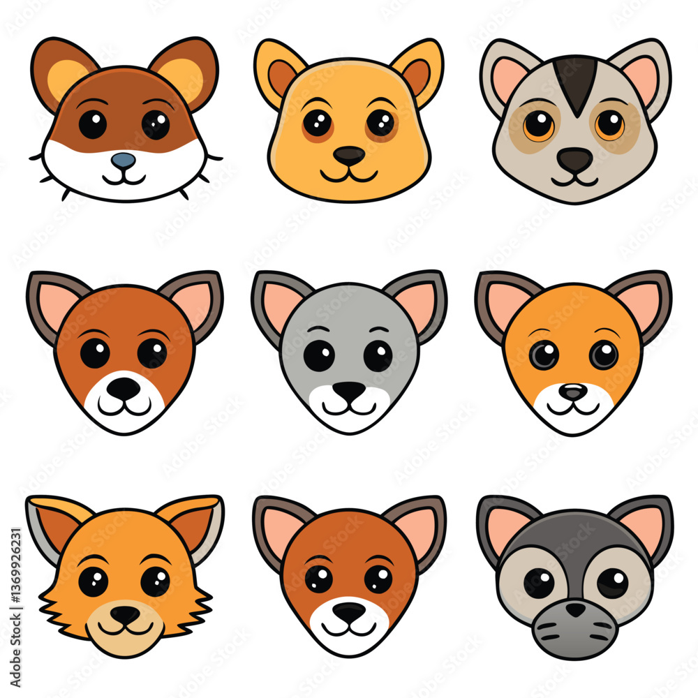 Funny cartoon animal faces vector icon collection Funny cartoon animal faces vector icon collection
