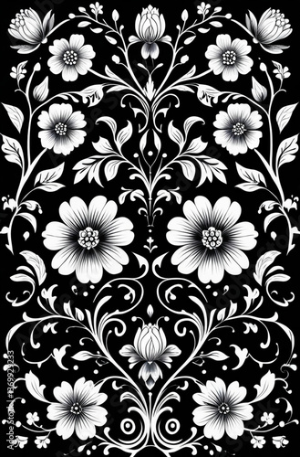 Floral pattern. Wallpaper baroque, damask. Seamless vector background. Black and white ornament. 
Created using generative AI tools