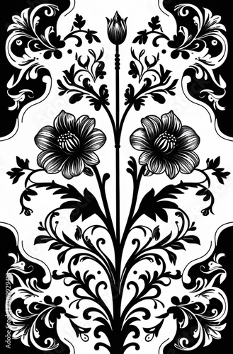 Floral pattern. Wallpaper baroque, damask. Seamless vector background. Black and white ornament. 
Created using generative AI tools