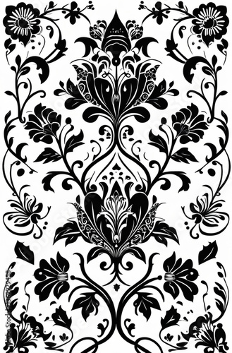 Floral pattern. Wallpaper baroque, damask. Seamless vector background. Black and white ornament. 
Created using generative AI tools