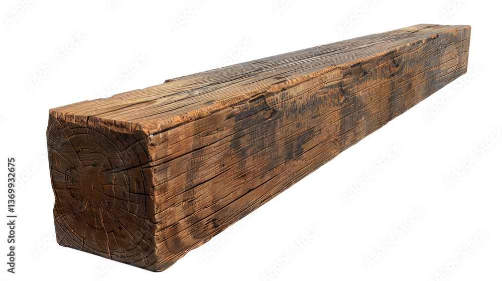 Fototapeta premium Weathered Timber Beam: Capturing the robust character and rustic charm of an aged timber beam, revealing the natural grain and textures in its weathered surface.